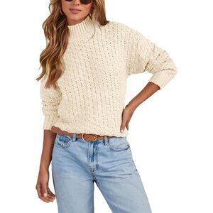 Women's Knit Sweater Textured Mock Neck Long Sleeve Turtleneck Casual
